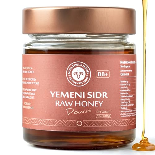 Raw Yemeni Sidr Honey BB+ Grade | Glass Jar | Unpasteurized Unfiltered & Unheated | Authentic Monofloral Doani Sidr Honey from Sidr (Jujube Ziziphus) Trees | 100% Pure & Natural | 10oz / 284g