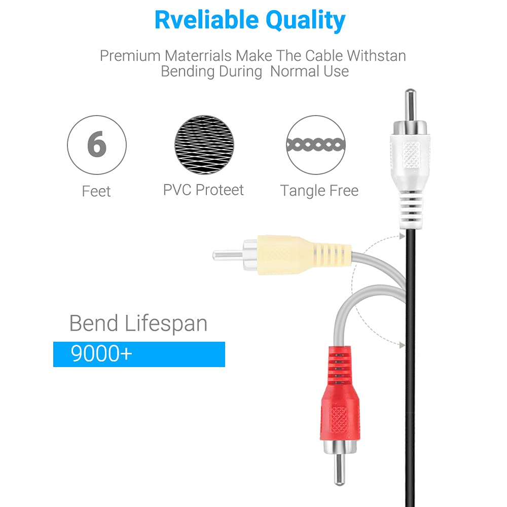 2Pack PS2 PS3 AV Cable,RCA AV Audio Video Composite Cable for PS1 PS2 PS3 6FT