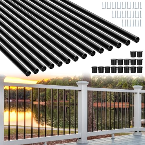 100 Pack 36 Aluminum Deck Balusters Round - 3/4 Diameter Hollow Round Aluminum Balusters - Stair Spindles for Wood and Composite Deck Railing with Screws & Conectors (100 36IN)