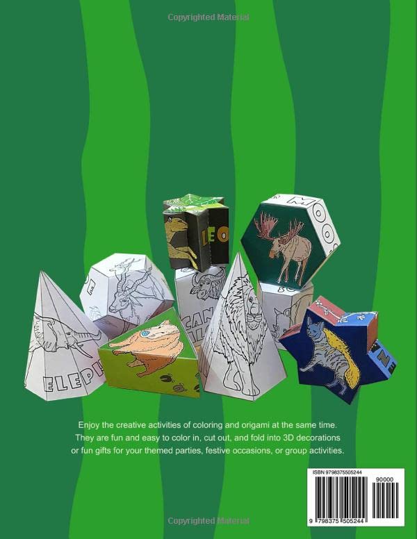 Wildlife | color, cut, and fold (easy): Coloring and origami activity book for older kids/ boys ages 8-12, featuring realistic designs of 30 big wild animals/ mammals with names on geometric 3D shapes image 3