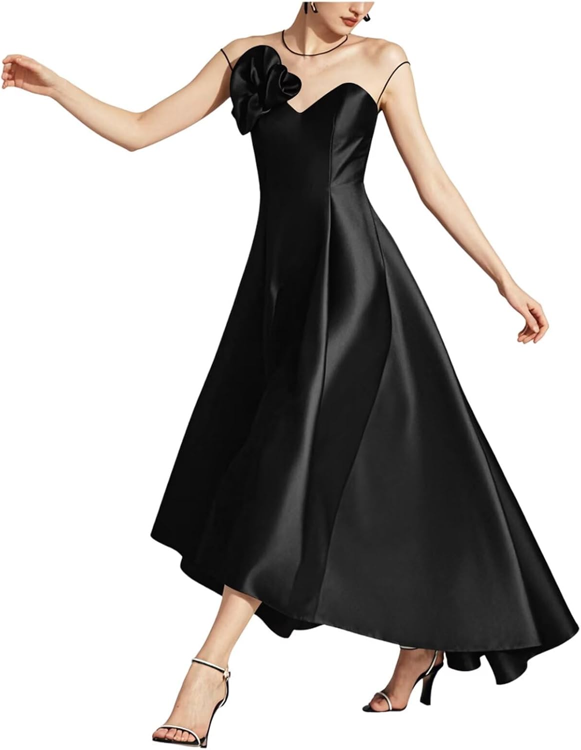 High Low Elegant Wedding Guest Dresses for Women Satin Short Sleeves A Line Formal Evening Dress