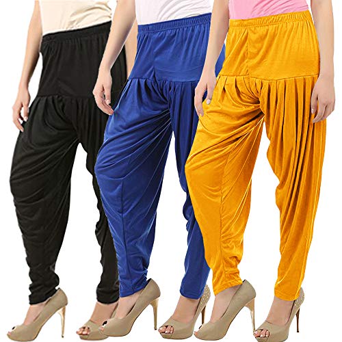 Image of Buy That Trendz Combo Offer (Pack of 3) Cotton Viscose Lycra Dhoti Patiyala Salwar Harem Bottoms Pants for Womens (White, Maroon, Black)