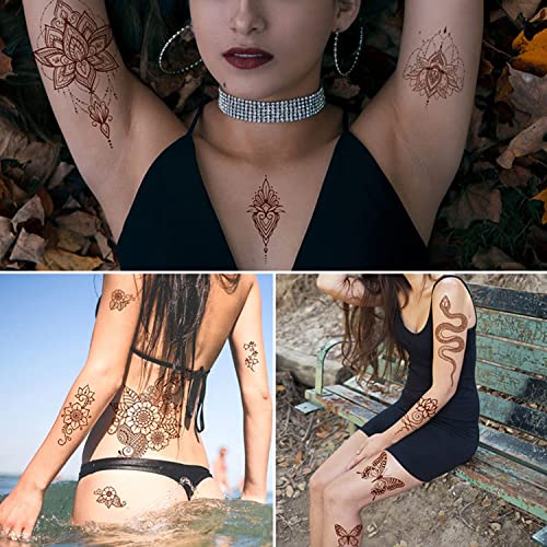 6 Sheets Brown Henna Temporary Tattoo Stickers Lace Pattern Fake Tattoos Mystery Sexy Mandala Flower Body Art Design Waterproof Henna Sticker For Women Girls Diy On Body Face Arms Legs (Brown) #TOP5