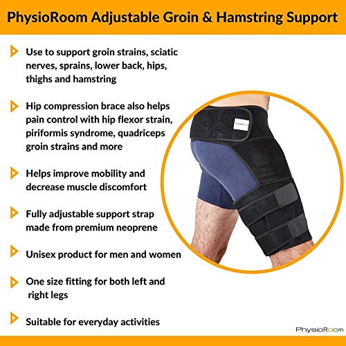 Thigh Groin Hamstring Support Brace | Adjustable Neoprene Compression Strap | Pain Relief, Sports Injury, Sprain, Sciatic Nerves, Muscle & Tendon Recovery, Hip Flexor Strain Injury Recovery