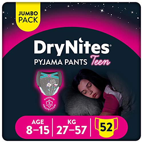 DryNites -Braguitas absorbentes para Niña 8-15 años (27 - 57kg), 4 paquetes x 13 uds (52 unidades)