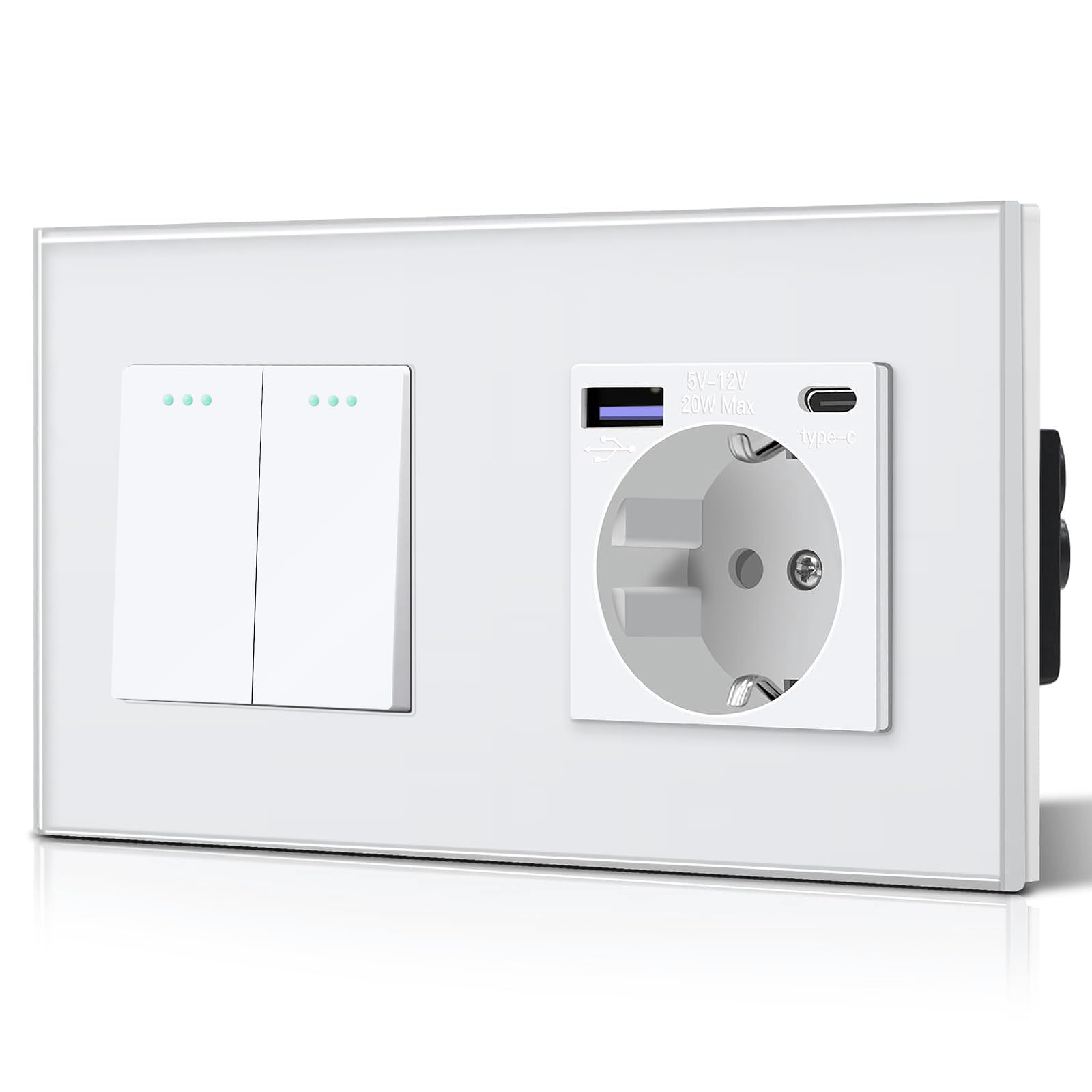 BSEED Enchufe Pared con 20W USB y Tipo C,Enchufe USB C de Cristal,Carga Rápida,3 en 1，Fácil Instalación,1 Enchufe,86mm Blanco — view 23