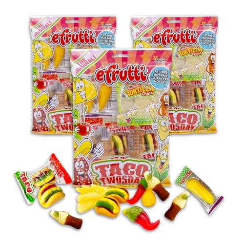 Gummy Taco Twosday Shelf Tray Inspired Candy Bags, Individually Wrapped Chewy Treats, Stocking Stuffers, Party Favors, and More, 3 Pack, 2.7 Ounces