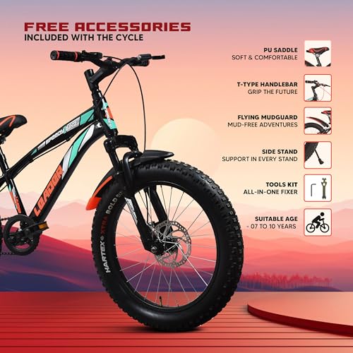 Leader Speedy Bike 20T Kids Cycle with Front Suspension | DD Brake | Ideal 7-10 Years 20 T Fat Tyre Cycle - Matt Black 8 5148TyXSzLL