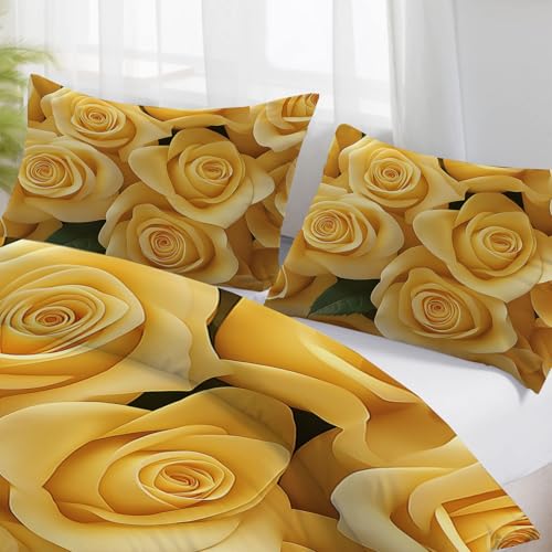 Housse de couette 140x200cm fleur parure de lit microfibre avec taie d'oreiller