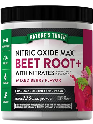 Nature's Truth Beet Root Powder | 7.73 oz | Nitric Oxide Supplement for Men and Women | Vegan, Non-GMO & Gluten Free Pre-Workout | Mixed Berry Flavor