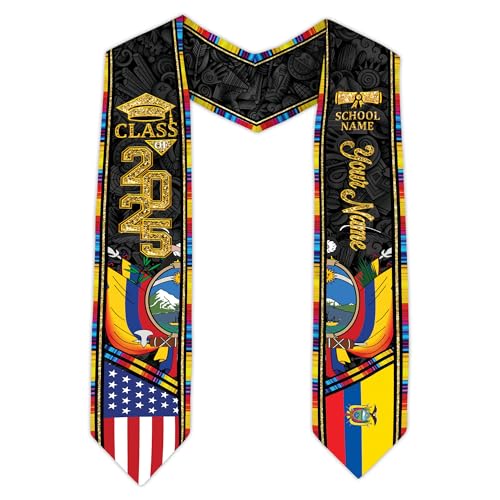 MonkeyVan Custom Ecuador Graduation Sash, Ecuadorians American Flag Graduation Stole 2025, Ecuador Flag Pride Graduation Sash Ecad 15