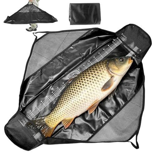 TETEWEVER Abhakmatte mit Maßband 120 × 65 cm Fishing Abhakmatte Angeln Abhakmatten mit Griffen Faltbare Wiegesack Fisch-Gewichtstasche für Raubfisch Große Barsche Karpfen Welse