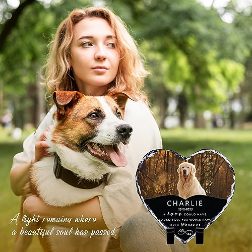 Personalized Pet Memorial Stones for Dogs and Cats - Heart-Shaped Grave Markers with Photo and Name