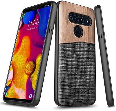 LG V40 / LG V40 ThinQ Case, NageBee [Natural Wood] Snap-On Premium Canvas Fabrics [Heavy Duty] Armor Dual Layer Shockproof Hybrid Rugged Armor Durable Ultra Protection Case for LG V40 ThinQ -Wood