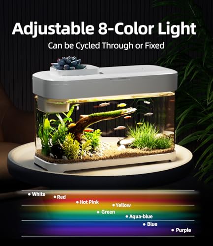 Image of Smart Fish Tank Aquarium 3 Gallon with Heater, Temperature Monitor, 3 Stage Filtration, 8 Color Lighting, Aquarium Siphon, Small Betta Tank Kit, Acrylic