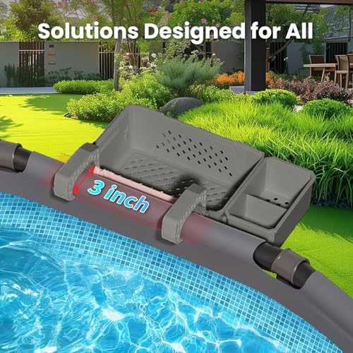 Pool Aufbewahrungskorb Set inklusive Kunststoff Pool Korb Pool Getränkehalter Hot Tub Zubehör Multifunktionales Pool Zubehör für Aufstellpool Schwimmbad Oberirdischen (Grey) – Bild 5