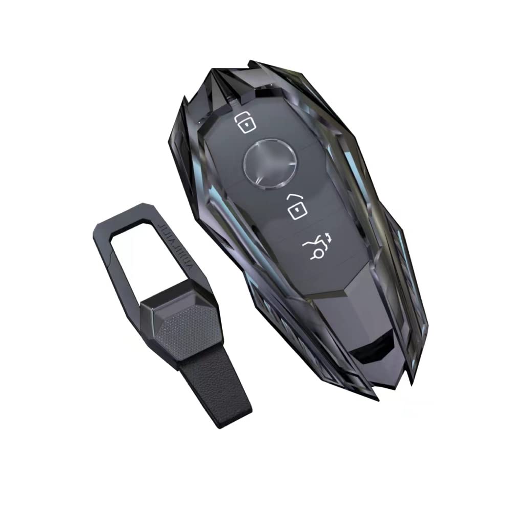 for Mercedes Benz Key Fob Cover with Keychain, Mecha Style Zinc Alloy Key Case Cover for Mercedes Benz A B C E S CLA CLK CLS GLA GLC GLE GLK SLK AMG Series Keyless Smart Key Fob