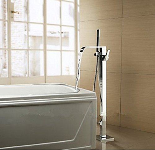 Robinet mitigeur baignoire au sol laiton massif avec pommeau douche chrome