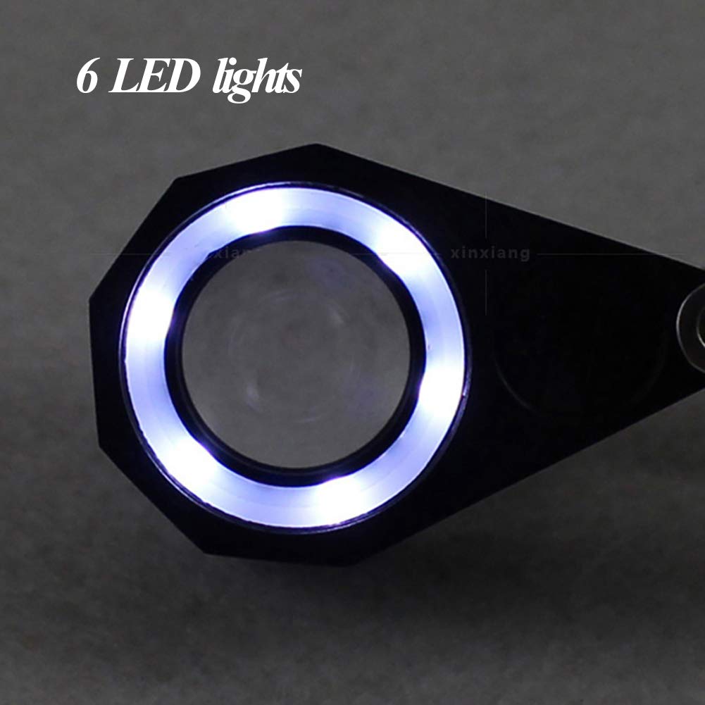 6 LED-Leuchten 30-Fach beleuchtete Juwelierlupe, Faltbare Schmucklupe, helles LED-Licht für Edelsteine, Schmuck, Münzen, Briefmarken