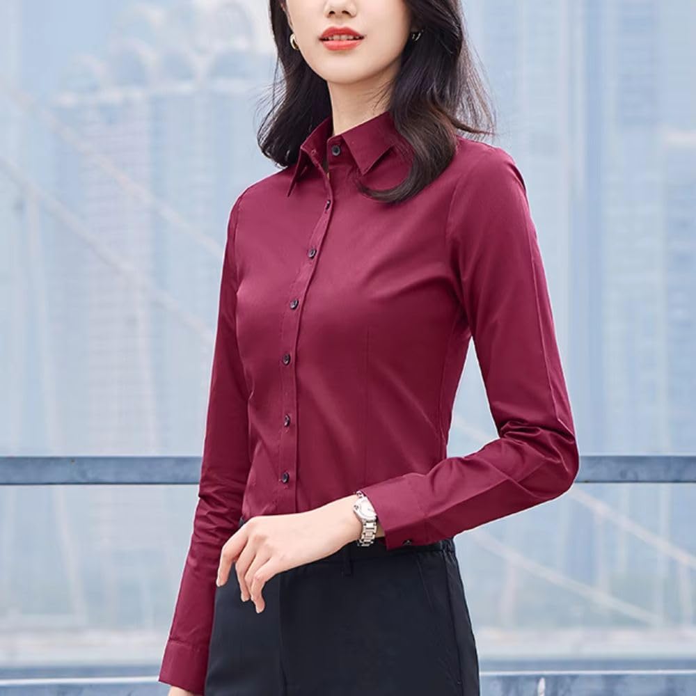 JYHBHMZG Mujer Oficina Traje Formal Camisa Manga Larga Blusa Color Sólido Elegante Simple Top