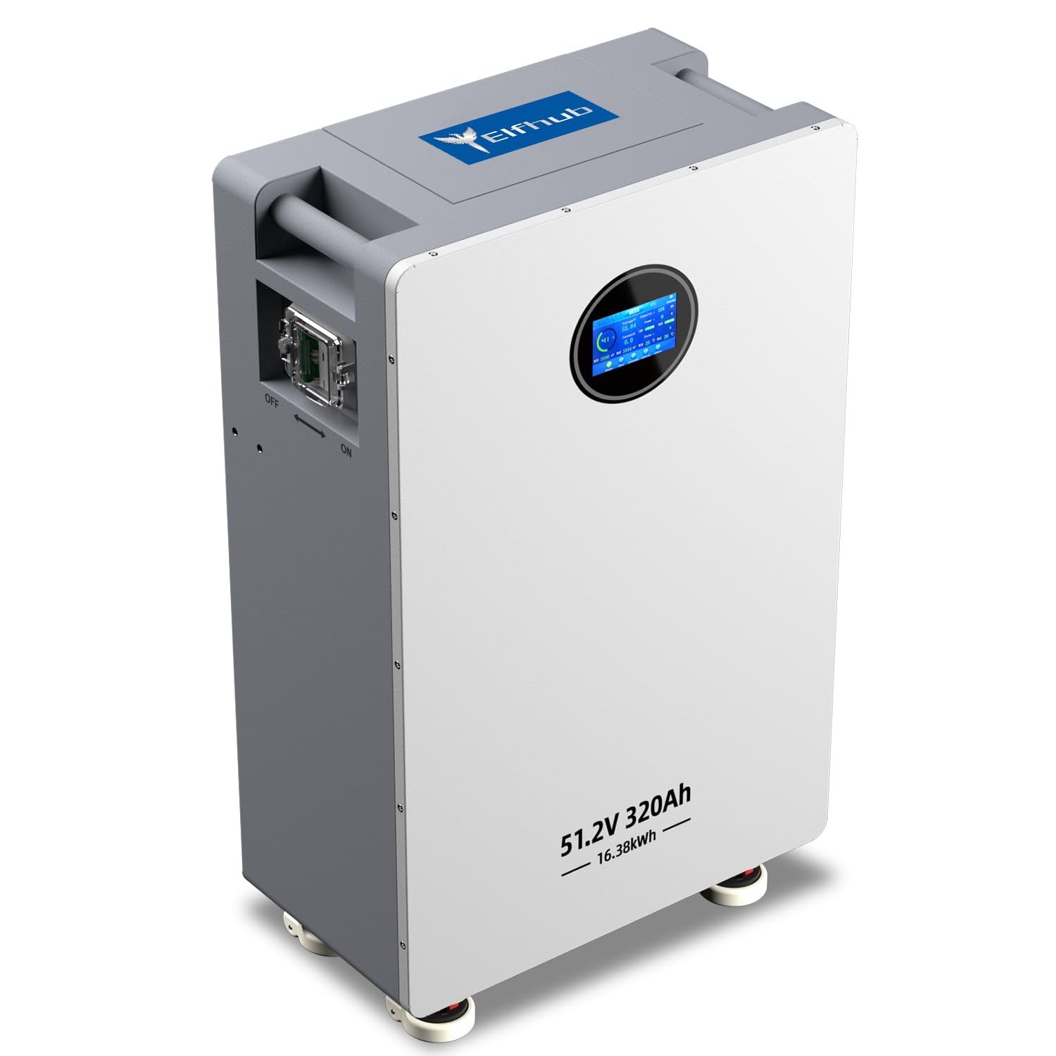 Elfhub Batteria LiFePO4 da 48 V, 320 Ah, 8000 cicli, 51,2 V, batteria al litio Deep Cycle MAX 16,38 KWh, integrato 200 A-BMS con accumulatore di energia ad alte prestazioni, fusibili, schermo LCD