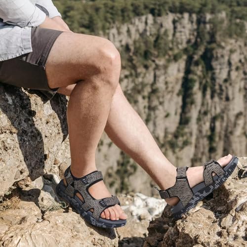 Image of KuaiLu Mens Leather Hiking Sandals with Orthopedic Arch Support Footbed | Sport Recovery Athletic Waliking Sandals For Man Outdoor Summer Casual Thick Cushion Beach Water Fisherman Sandal Size 7-15