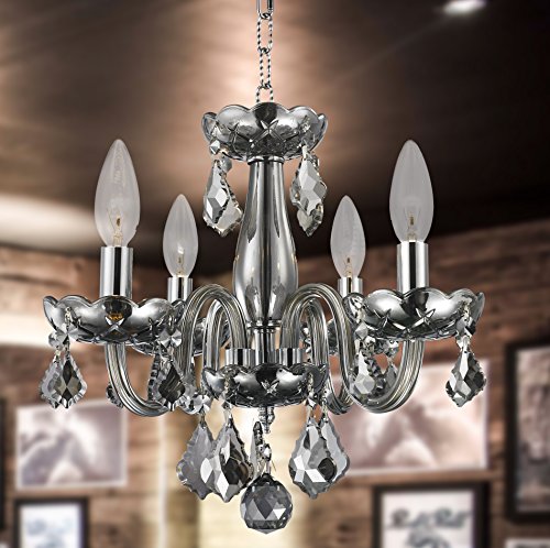 Worldwide Lighting 4 Light Crystal Chandelier Chrome Finish With Premium Grade Smoke Colored Crystal Chandelier 16"D X 12"H-Clarion Collection #TOP5