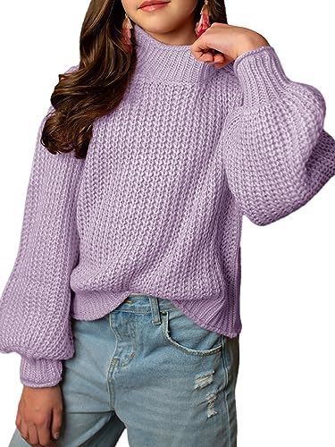Image of rrhss Girls Mock Neck Loose Knit Sweaters Kids Long Sleeve Slouchy Warm Cute Fashion Pullover Tops 5-14 Years
