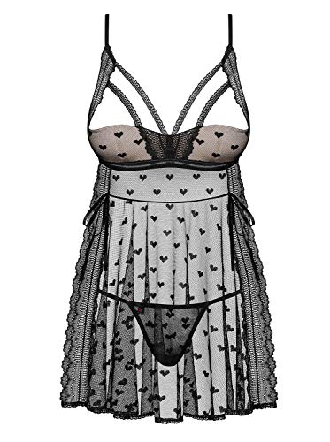 Babydoll Obsessive Heartia noir en taille L/XL pour femme