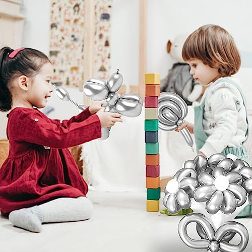 Image of 100pcs Metallic Long Balloons for Balloon Animals, Chrome 260 Balloons Art Kit for Twisting, Skinny Modeling Balloons Supplies for Birthday Party Wedding Festival Decorations