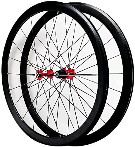 SJHFG Wheelset 700C Bicycle Wheel,Aluminum Alloy Quick Release Double Walled Road Bike Rim 20/24 Holes CV- Brake Bike Parts for 7-12 Speed Road Wheel (Color : Red, Size : 700C)