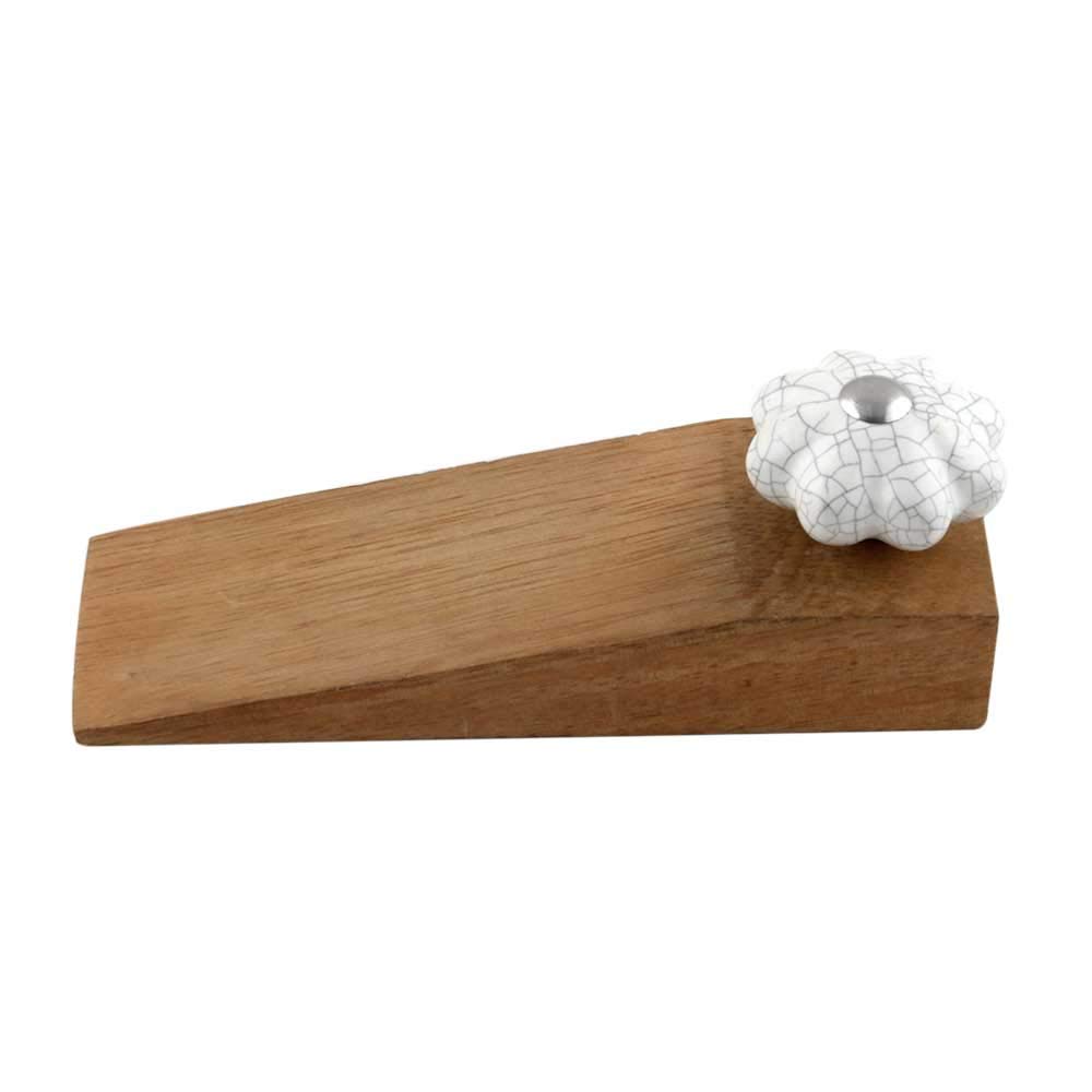 Indian Shelf Wooden Door Stopper | Handmade Crackle Melon Door Wedge | White Rubber Stopper for Door (13.97 Cm, 2 Pieces)