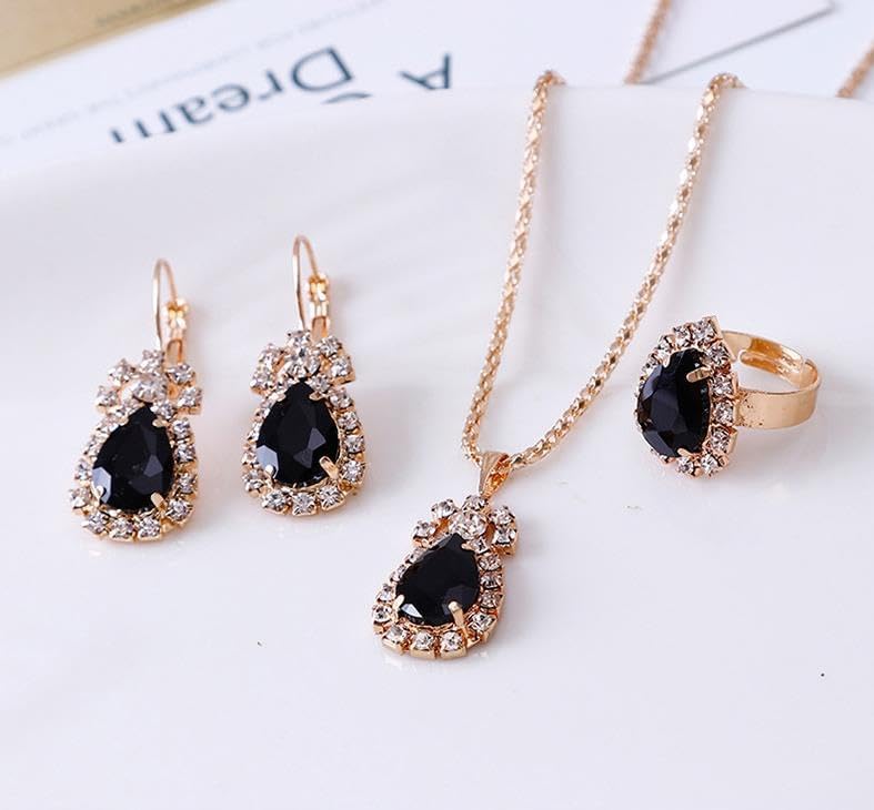 MALOYANVE 4PCS Crystal Heart Jewelry Set Glitter Gold Cubic Zirconia Love Heart Pendant Necklace Lightweight Hoop Earrings Bangle Bracelet Adjustable Open Ring Prom Wedding Jewelry for Women - Image 2