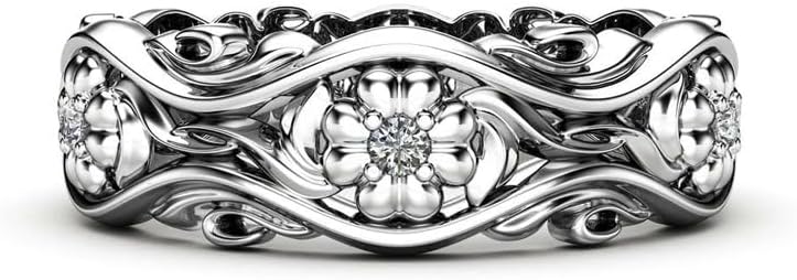 Filigree Flower Antique Design Wedding Engagement Band Ring for Women in 925 Sterling Silver White Gold Finish