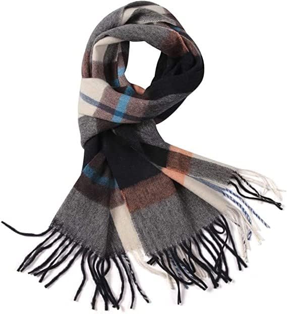 Pure Wool Scarves For men women, Pashmina Tartan Scarf,Cold Weather Scarf, Vertical Stripe Knit Winter Scarf