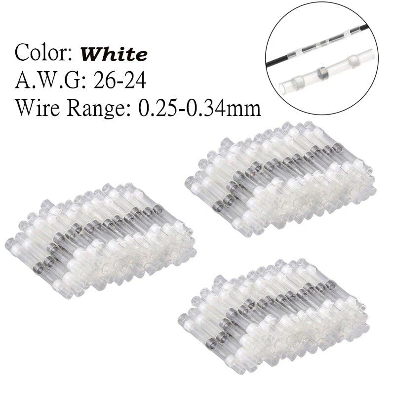 100 Pcs of Insulated Heat Shrink Seal Solder Sleeve Terminals White Butt Wire Connectors
