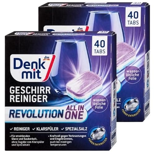 Denkmit Multi-Power Revolution Geschirrreinigungs-Tabs, wasserlösliche Folie, 80 Stück