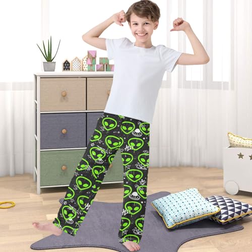Boy's Pants Alien Neon Head Black Pattern Jogger Pants Elastic Waist Long Bottoms Trousers with Pockets 6-14 Years4