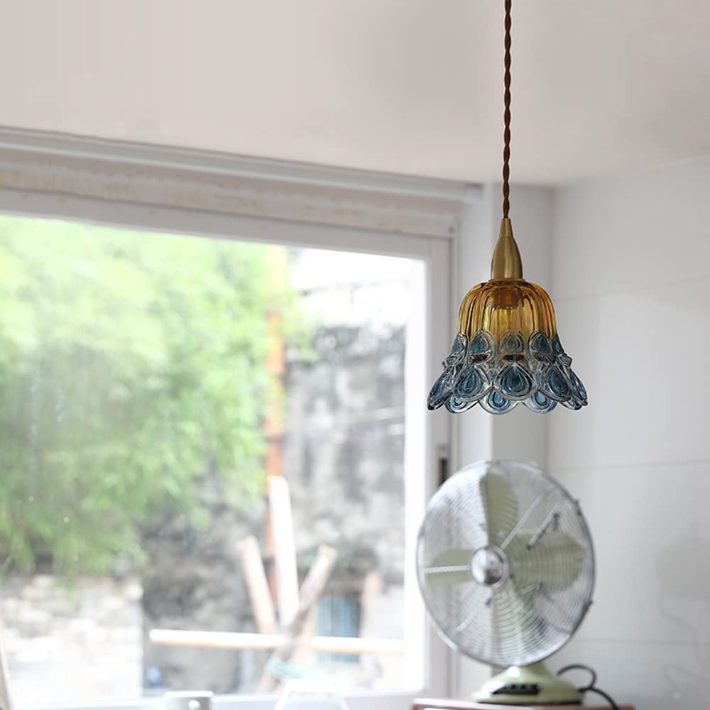 SweAtz Lámpara colgante de cristal nórdico estilo Tiffany, lámpara colgante moderna, mini lámpara de techo, lámparas de suspensión E14 para cocina, isla, comedor, mesita de noche, cafetería