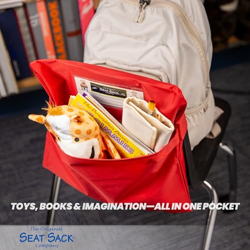 Image of Seat Sack Student Chair Storage Pocket - 15 inch, Single Pocket, Classroom Chair Organizer for Student Desks, Durable Over-the-Chair Storage, Red, 1-Pack