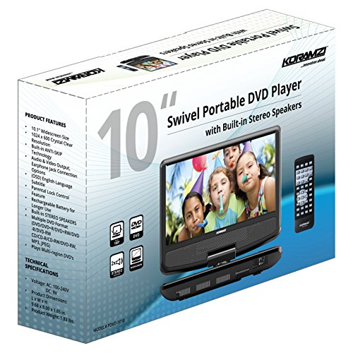 image for Koramzi Portable Swivel DVD Player with Rechargeable Battery / USB&SD 
