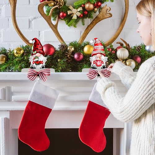 Image of TREWAVE 3 Pcs Christmas Stocking Holders for Mantel Christmas Gnome Stocking Hangers for Mantel Weighted Non-Slip Stocking Hooks for Fireplace Home Holiday Party Decoration