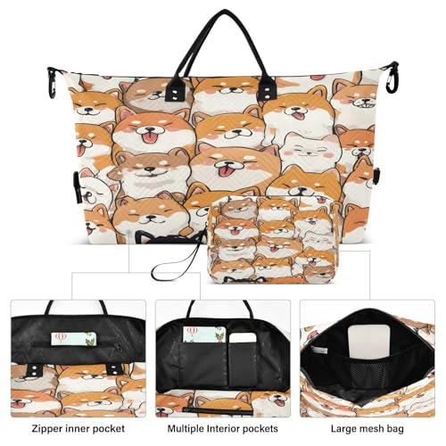 Travel Duffle Bag Weekender Bags Overnight Bag with Toiletry Bag Gym Duffel Bag Orange Black Corgi Line for Travel Business Trips Sport2
