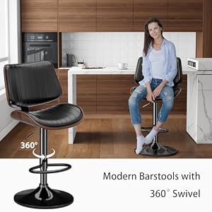 Swivel Bar Stools Set of 4 Adjustable Bentwood Barstools for Kitchen Counter Modern PU Leather Upholstered Bar Chair with Back and Footrest for Kitchen Island Bar Dining Room Black
