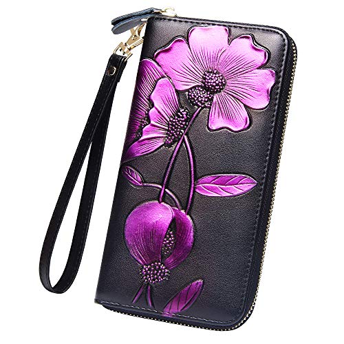 Badiya Women Rfid Blocking Wallet Embossed Zip Around Clutch Purse With Wristlet #TOP6