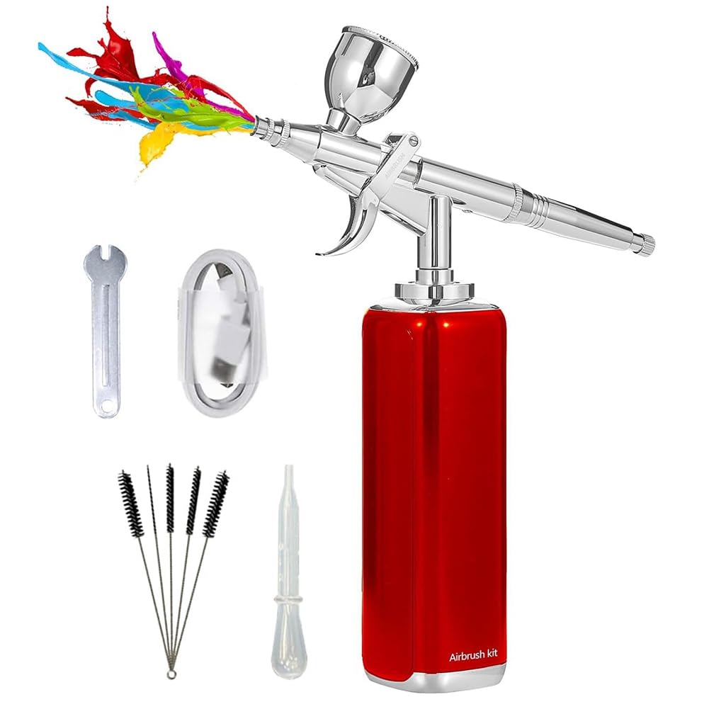 UDSKNV[KSL Airbrush Set Cordless Airbrush Kit with Compressor, Airbrush Cake Decoration High Airflow Miniature Painting Tool Red