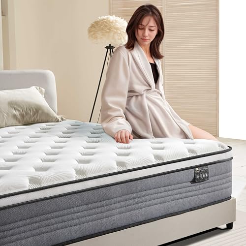 Queen Mattress, 14 Inch Queen Size Mattresses, 14 Inch Hybrid Pocketed Coil Mattress in a Box, CertiPUR-US Certified