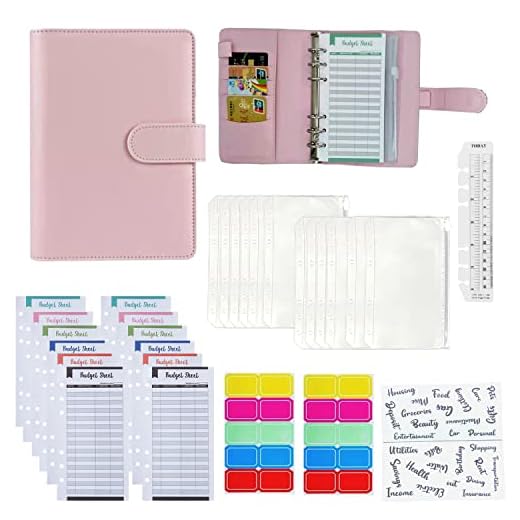 A6 Carpeta de Presupuesto con Ssobres, 30 Unidades Organizador de Carpeta de Dinero PU con 6 Anillos, Sobres de dinero, Hojas de gastos, Etiquetas y Regla