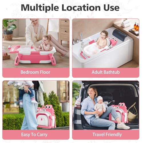 Image of TPN Collapsible Baby Bathtub, Baby Bath Tub with Soft Cushion & Real-Time Thermometer, Baby Bathtub Infant to Toddler Tub (0-36 Months), Portable Newborn Travel Bath Tub
