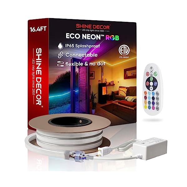 Shine decor 110v led neon rope lights plug and play light strip for indoor outdoor lighting safe flexible glowing lights for party decorations and ambient spaces